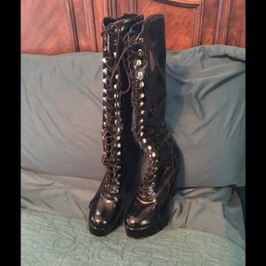 Pleaser  lace up knee high boots Goth 7 Halloween